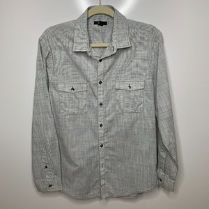 Alfani Men Gray Plaid Long Sleeve Button Up Shirt